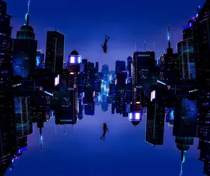 Spider Verse Spider Man Cityscape Reflection Wallpaper