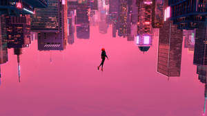 Spiderman Falling Gracefully Against A Pink Backdrop Wallpaper