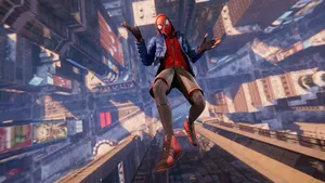 Spiderman Perching In A High Rise Building Wallpaper