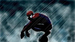 Spiderman Pfp Under The Pelting Rain Wallpaper