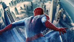 Spiderman Web-swinging Against The Night-sky. Wallpaper