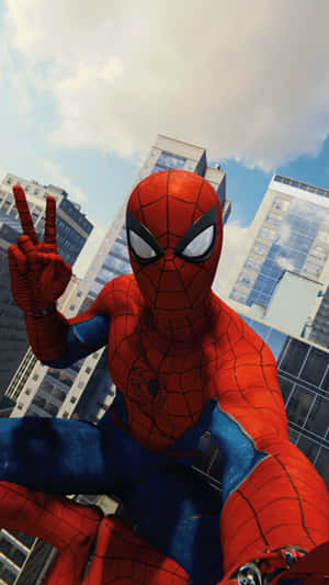 Spidey Selfie Man Peace Sign Pose Wallpaper