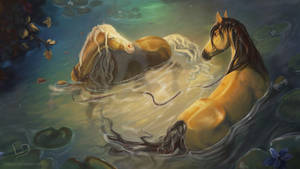 Spirit Stallion Of The Cimarron Horses In Water Wallpaper