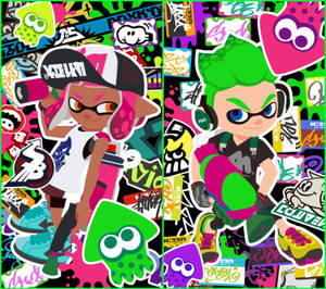 Splatnet2 Pink Green Inklings Wallpaper