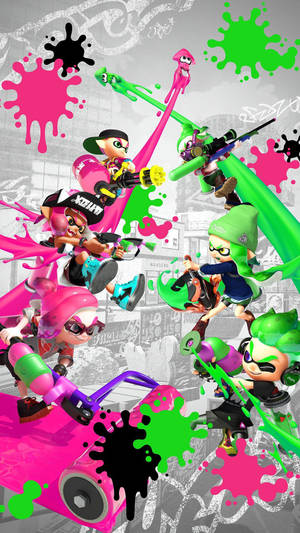 Splatoon 2 Pink Vs Green Inkling Wallpaper