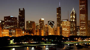 Splendid Sunset Chicago Skyline Skyscrapers Wallpaper