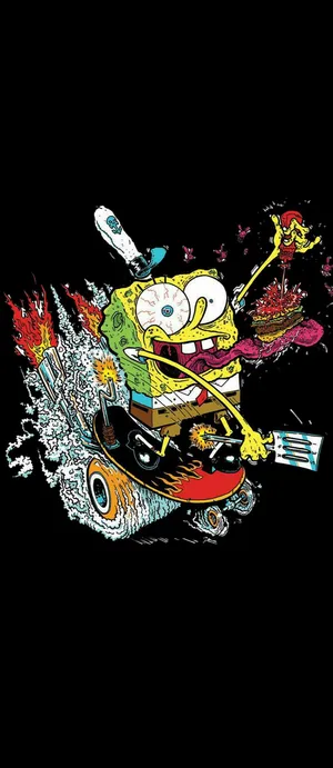 Sponge Bob Skateboarding Artwork Wallpaper
