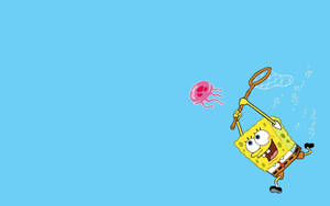 Spongebob And A Majestic Pink Jellyfish Wallpaper