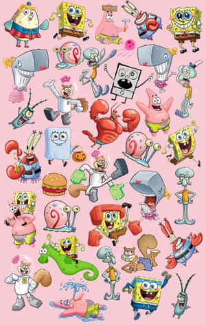 Spongebob Characters Patrick Aesthetic Pink Wallpaper