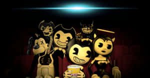 Spooky Bendy Grins In A Dark Atmosphere Wallpaper