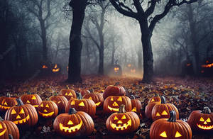 Spooky Halloween Pumpkin Sitting On A Leafy Bed Wallpaper