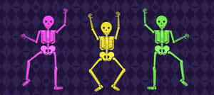 Spooky Halloween Skeleton On A Full Moon Night Wallpaper