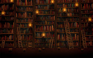 Spooky Library Bookshelf Wallpaper