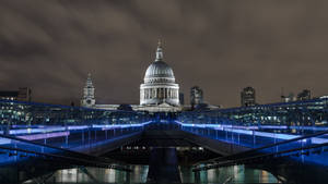 St Paul Millennium Bridge Blue Lights Wallpaper