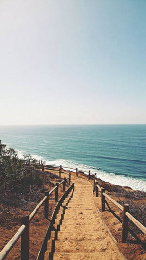 Stairs On Coastal Beach Iphone Wallpaper