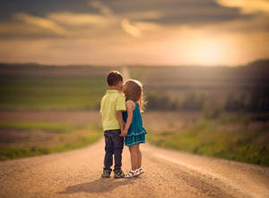 Standing Boy And Girl Children Wallpaper