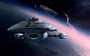 Star Trek Starship Uss Voyager Towards Saturn Wallpaper