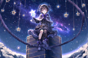 Starry Night Purple Anime Girl Wallpaper