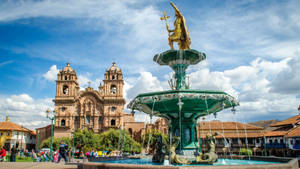 Statue Of Pachacuti In Cusco Peru Wallpaper