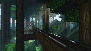 Steve On Cart Across Trees 2560x1440 Minecraft Wallpaper