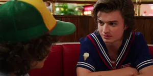 Steveand Dustin Stranger Things Diner Scene Wallpaper