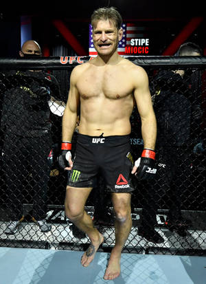 Stipe Miocic Posing On Octagon Wallpaper