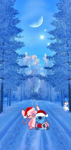 Stitch And Angel Christmas Snow Wallpaper
