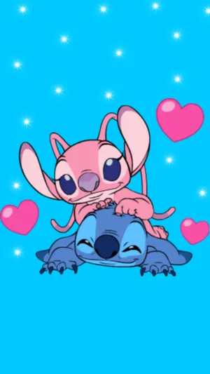 Stitch And Angel Couple Blue Background Wallpaper