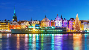 Stockholm City Skyline Christmas Lights Wallpaper