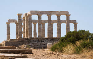 Stone Pillars Temple In Sounion Wallpaper