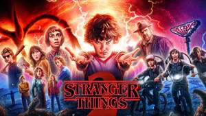 Stranger Things 2 Poster With Many Characters Wallpaper