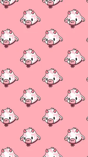 Strawberry Cow Wearing Ribbon Pattern Wallpaper
