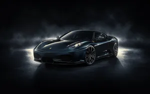 Striking Black Sports Car Drives On Open Road Wallpaper