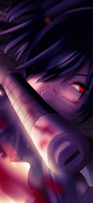 Stunning 4k Anime Battle Scene Features Character With Glowing Red Eyes For Iphone. Wallpaper