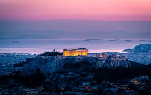Stunning Athens Ruins In Sunset Wallpaper
