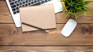 Stunning Brown Wooden Office Desk Wallpaper