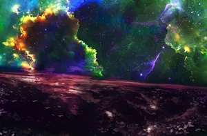 Stunning Green And Blue Nebulae In A Galactic Sea Wallpaper