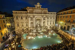 Stunning Night Scene On Trevi Fountain Wallpaper