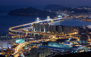 Stunning Night View Of Gwangan Bridge, Busan, South Korea Wallpaper