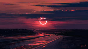 Stunning Solar Eclipse Over A Deserted Highway Wallpaper