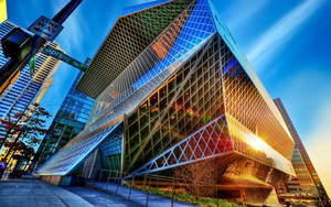 Stunning View Of The Modern Seattle Library Architecture Wallpaper