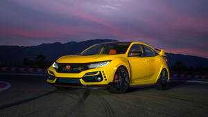 Stunning Yellow 4k Honda Civic Racing On The Track Wallpaper