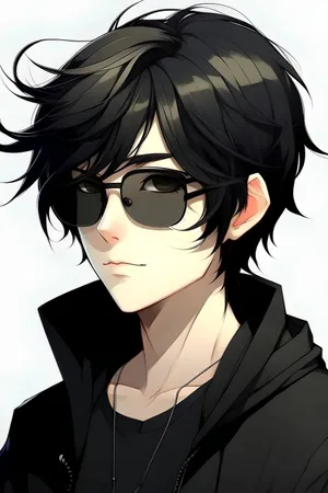 Stylish Anime Boy Black Hair Sunglasses Wallpaper