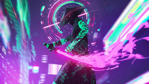 Stylish Cyberpunk Samurai Wallpaper