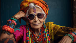 Stylish Grandmotherwith Accessories Wallpaper