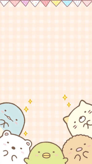 Sumikko Gurashi Cute Peach Checkered Wallpaper