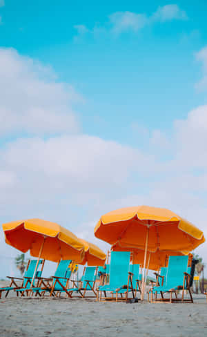 Summer Beach Iphone Orange Umbrellas Wallpaper