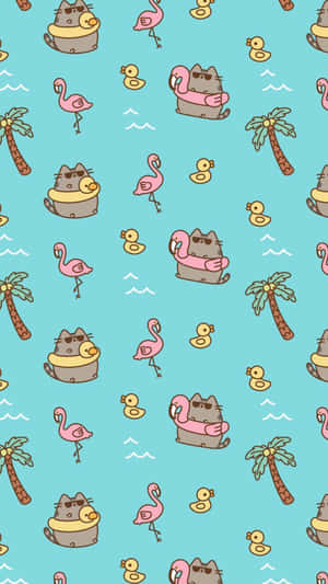 Summer Time Iphone With Cat On Floatie Wallpaper