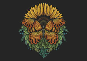 Sunflower Butterfly Artwork Wallpaper