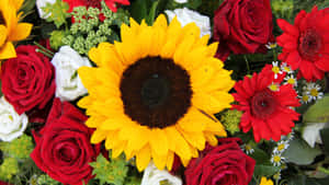 Sunflowers And Roses Buoquet Bundle Reference Wallpaper